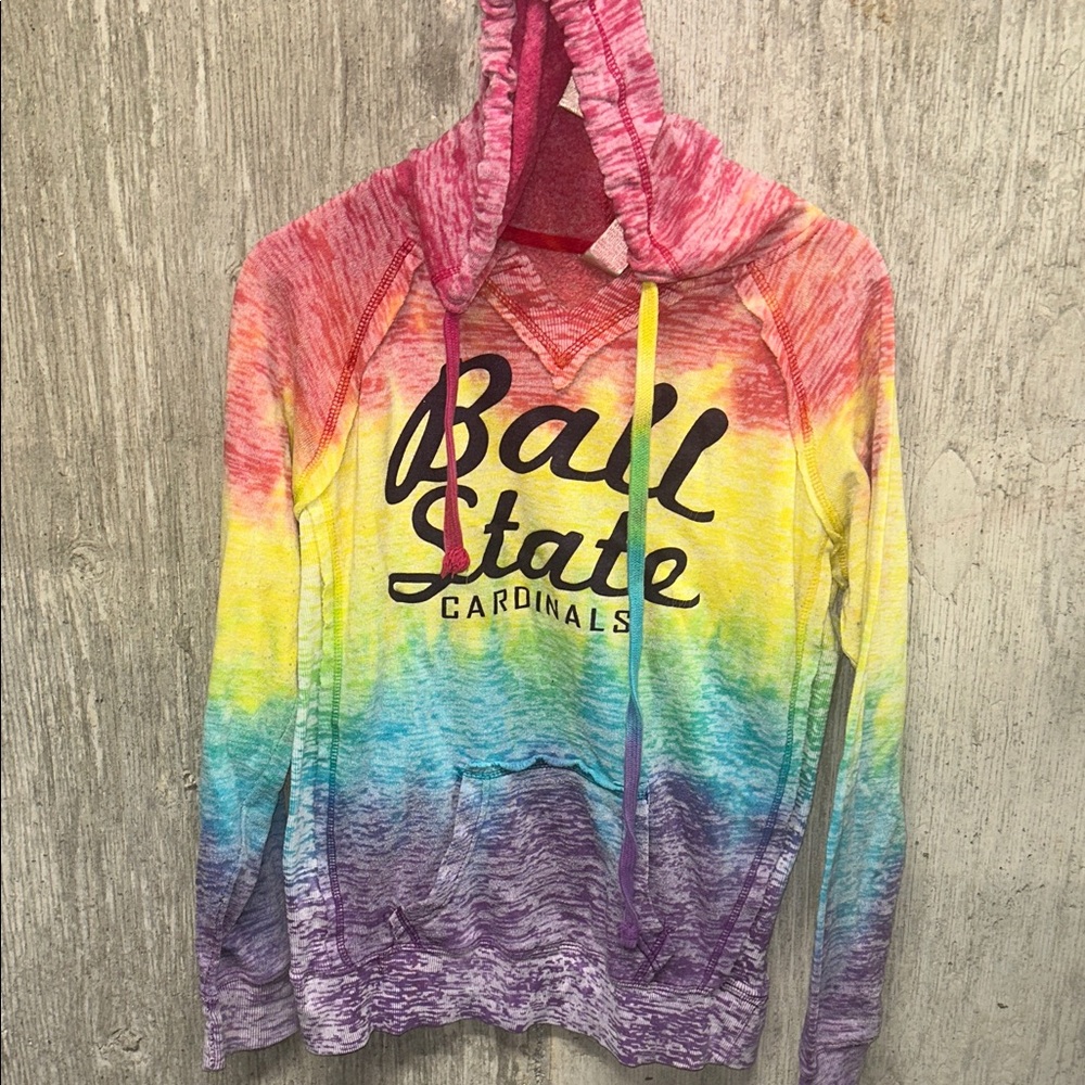 MV Sport Ball State Cardinals Red and Yellow Tie-Dye Hoodie Medium